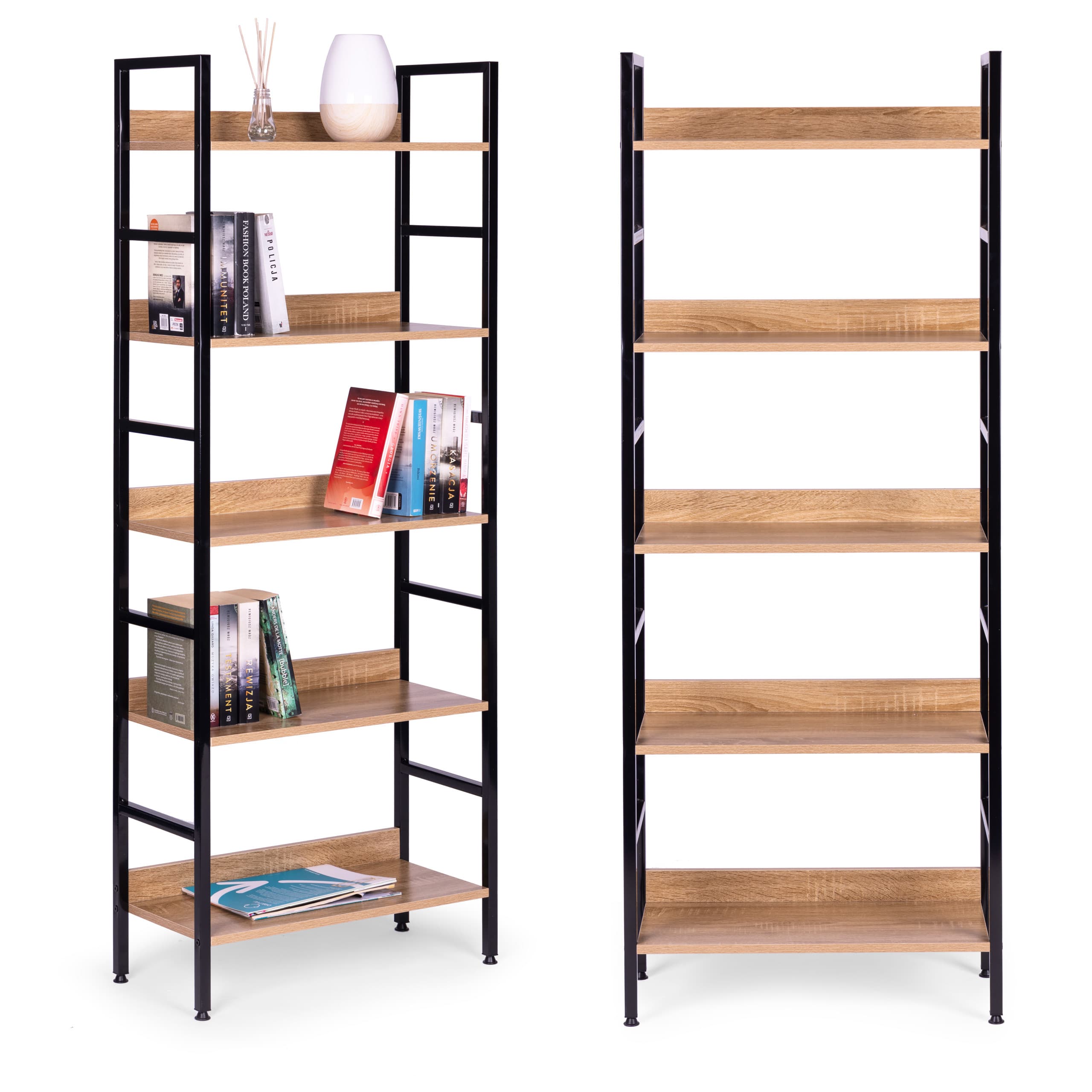 Regał loftowy wysoki 5 półek metal MDF ModernHome