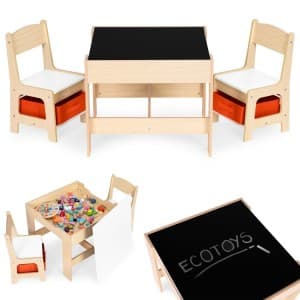Zestaw mebli dla dzieci stolik + 2 krzesła tablica kredowa ECOTOYS