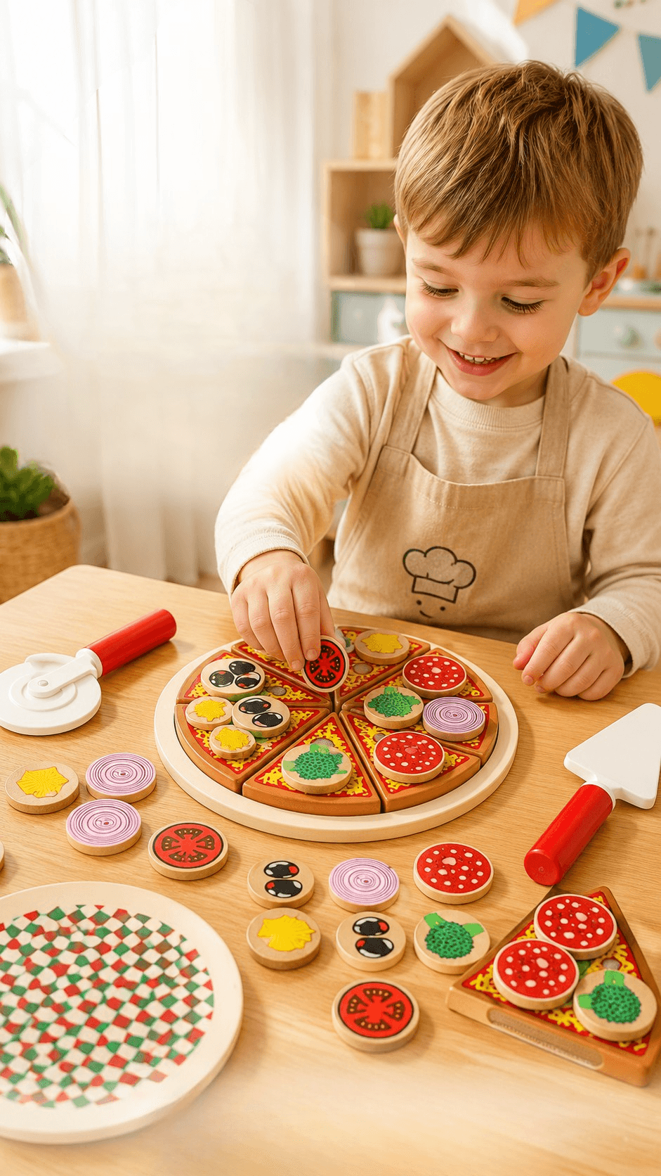 Pizza drewniany zestaw do zabawy na rzep akcesoria łopatka nóż talerz nauka krojenia 20cm