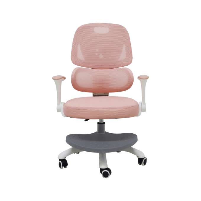 Krzesło do biurka dla dziecka ergonomiczne obrotowe z podnóżkiem różowe