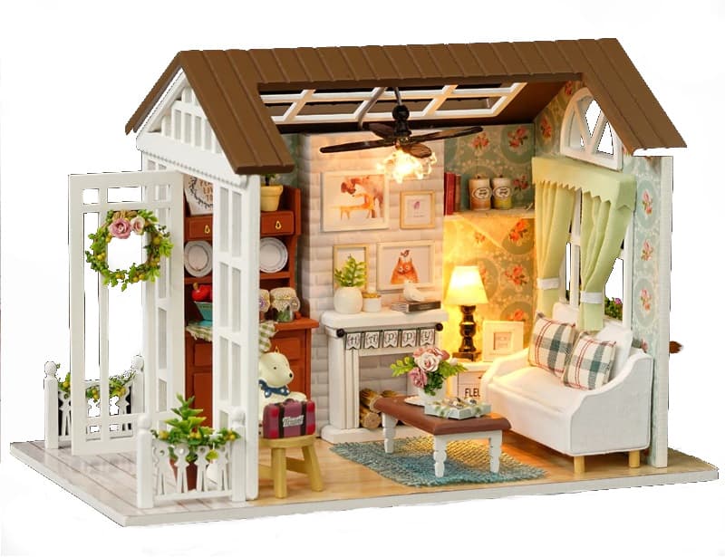 Domek dla lalek drewniany salon model do złożenia led 8008-a 20,6cm