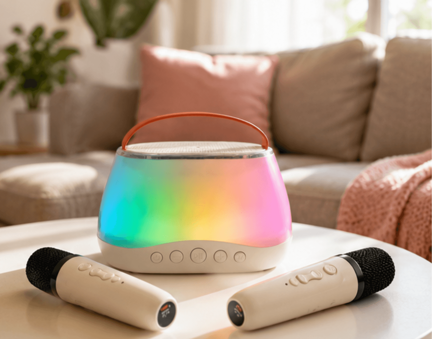 Zestaw do karaoke głośnik bluetooth LED RGB 2 mikrofony USB