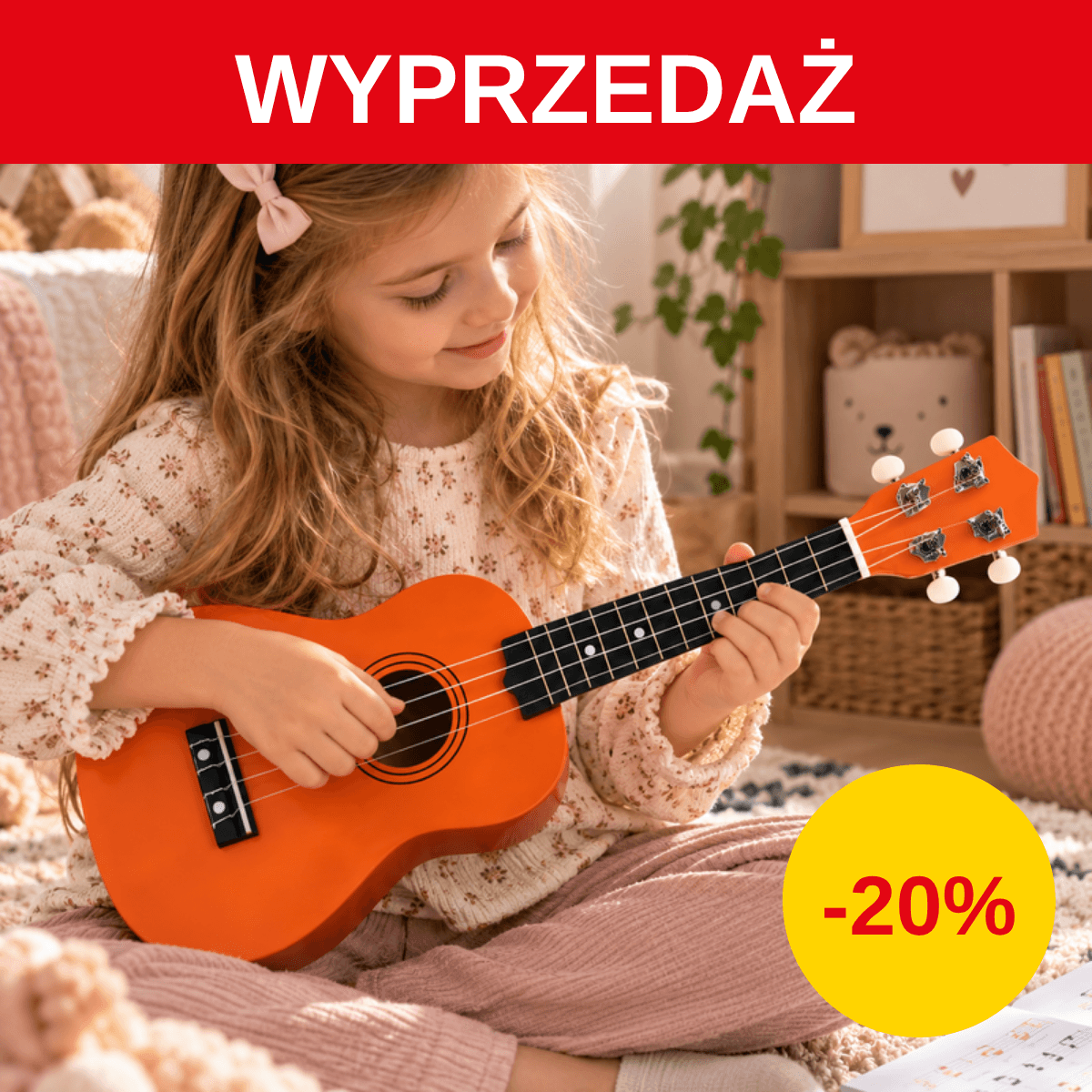 Gitara ukulele dla dzieci drewniana 4 struny nylonowe ECOTOYS