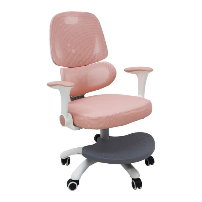 Krzesło do biurka dla dziecka ergonomiczne obrotowe z podnóżkiem różowe