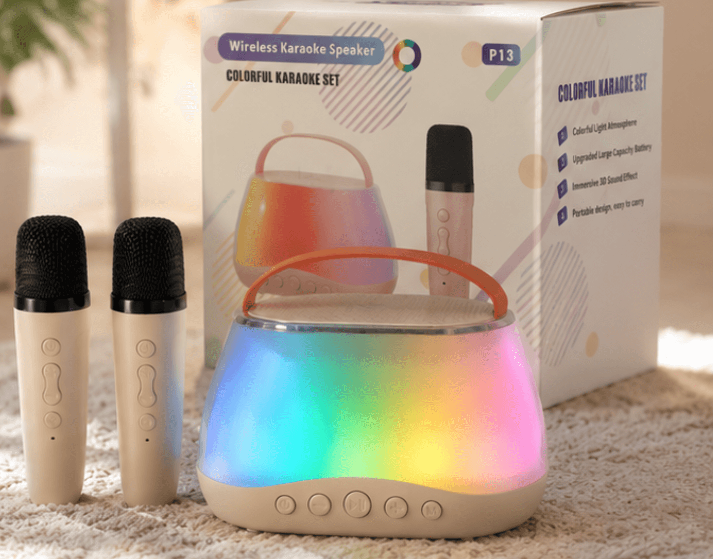 Zestaw do karaoke głośnik bluetooth LED RGB 2 mikrofony USB
