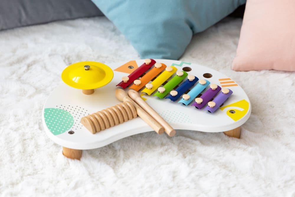 Stolik z instrumentami stół muzyczny cymbałki perkusja +18m ECOTOYS