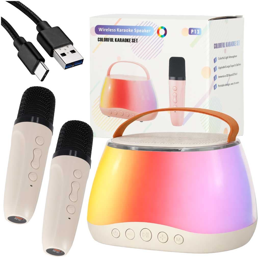 ZESTAW DO KARAOKE GŁOŚNIK BLUETOOTH LED RGB 2 MIKROFONY USB