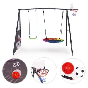 Plac zabaw dla dzieci huśtawka ogrodowa 4w1 bocianie gniazdo kosz 2 piłki ECOTOYS
