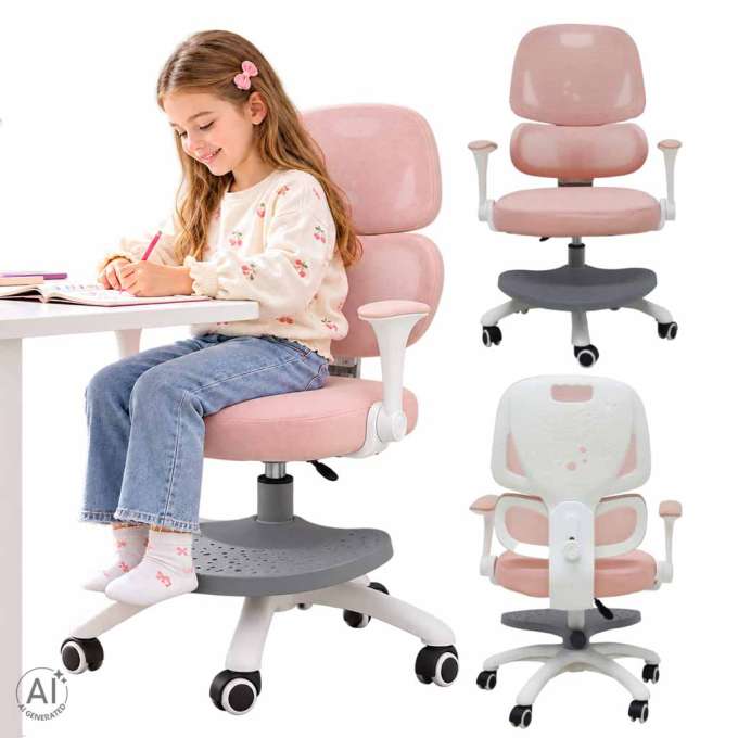 Krzesło do biurka dla dziecka ergonomiczne obrotowe z podnóżkiem różowe