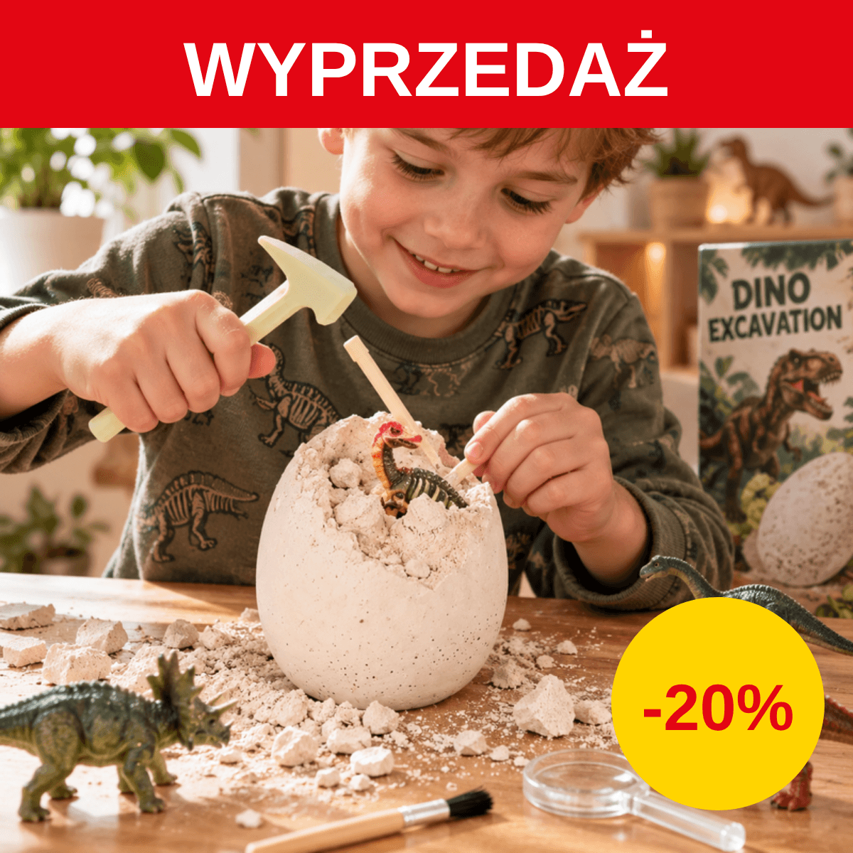 Dinozaury wykopaliska jajko XL dinozaura 12 figurek zestaw archeologiczny