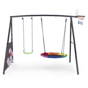 Plac zabaw dla dzieci huśtawka ogrodowa 4w1 bocianie gniazdo kosz 2 piłki ECOTOYS