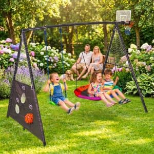 Plac zabaw dla dzieci huśtawka ogrodowa 4w1 bocianie gniazdo kosz 2 piłki ECOTOYS