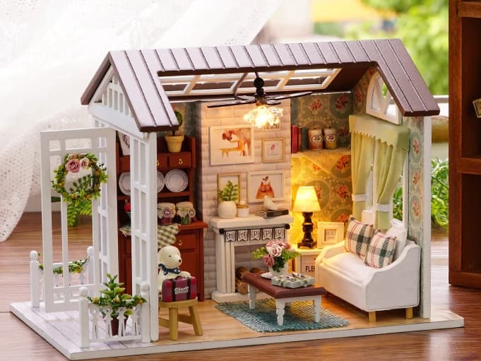 Domek dla lalek drewniany salon model do złożenia led 8008-a 20,6cm
