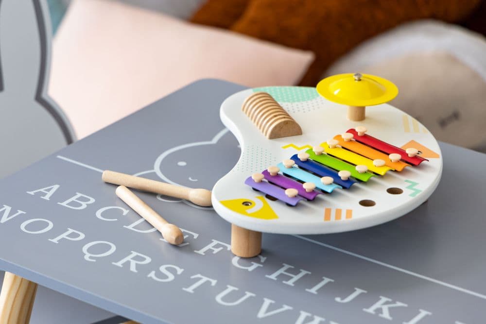 Stolik z instrumentami stół muzyczny cymbałki perkusja +18m ECOTOYS