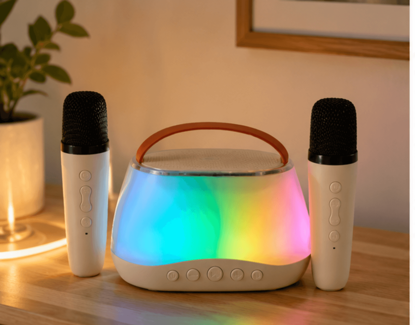 Zestaw do karaoke głośnik bluetooth LED RGB 2 mikrofony USB