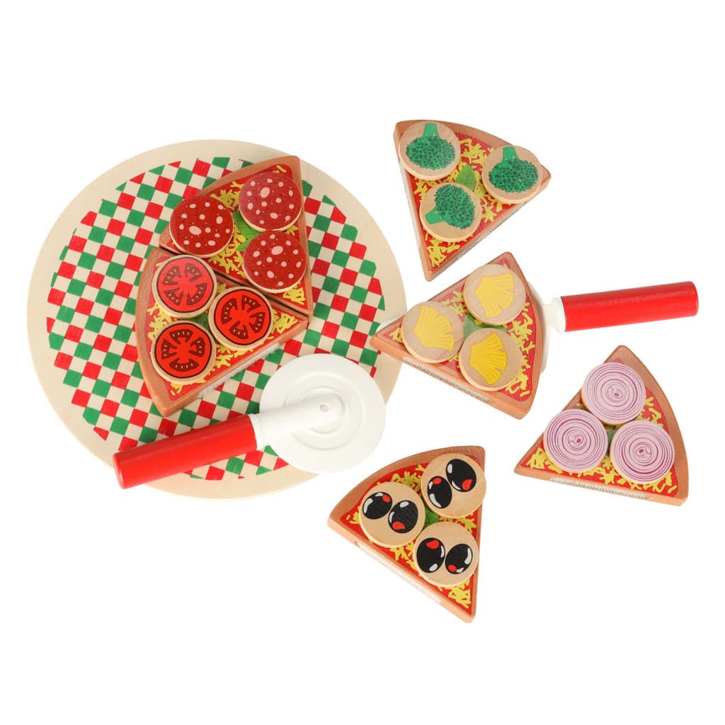 Pizza drewniany zestaw do zabawy na rzep akcesoria łopatka nóż talerz nauka krojenia 20cm