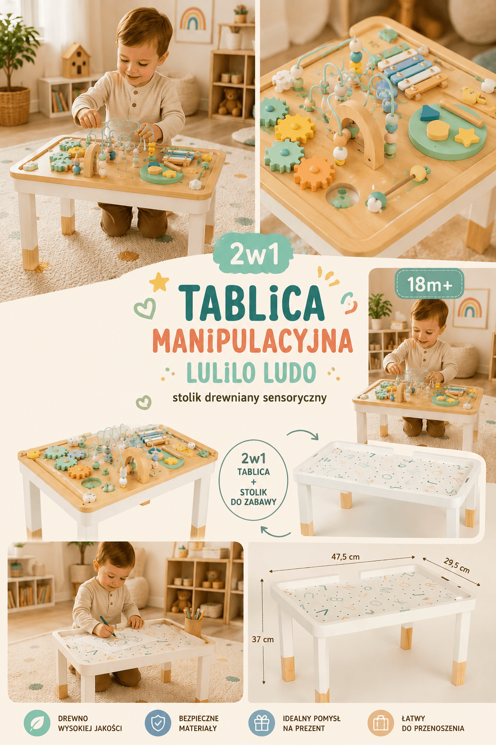 Jedna zabawka – dziesiątki możliwości. Stolik manipulacyjny Montessori LULILO LUDO