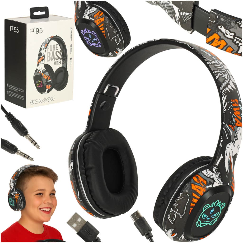 Słuchawki bezprzewodowe nauszne Bluetooth RGB Gaming Sport 200mAh czarne